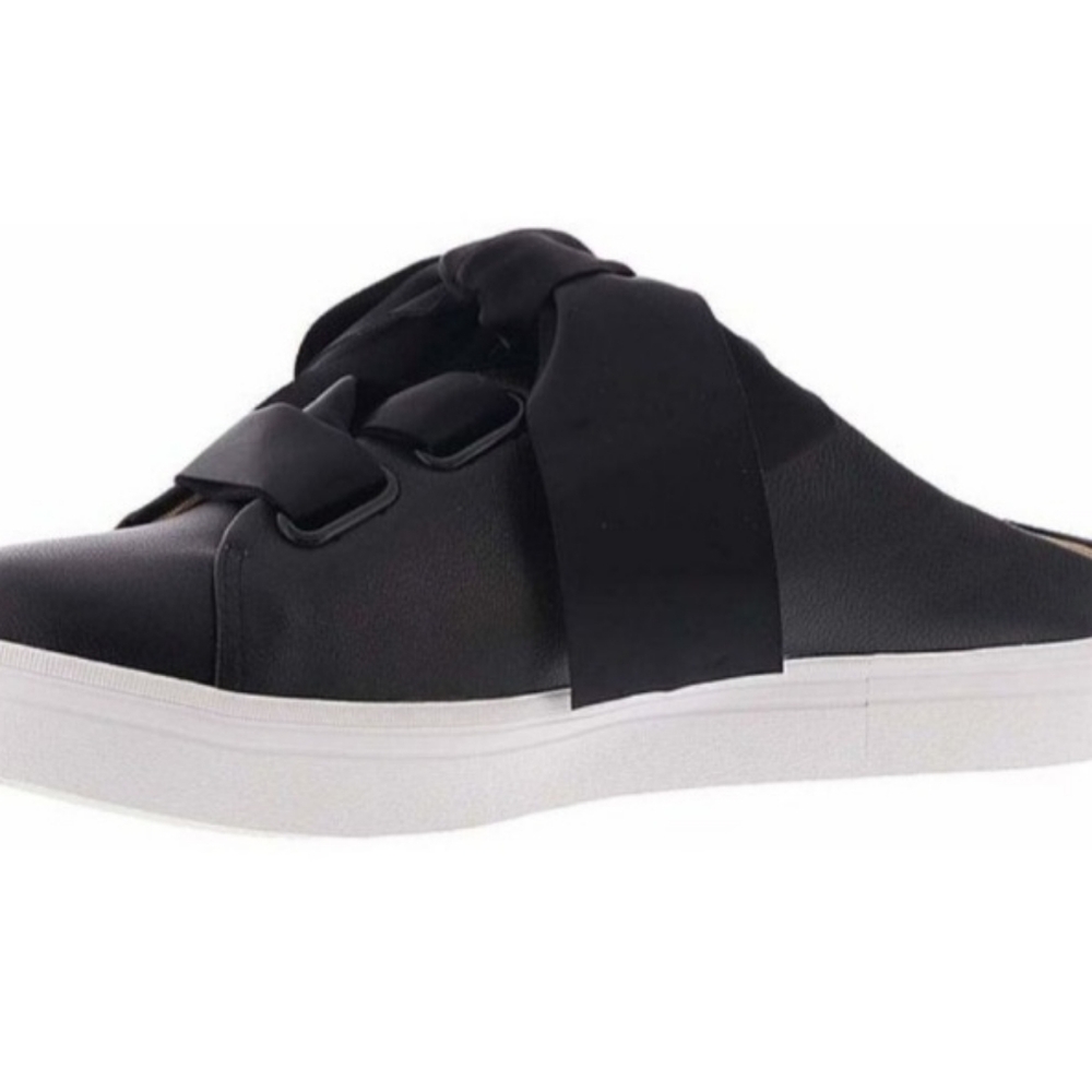 All Black Women's Black Leather Met Bow Slip On Mule Sneaker Shoe Size 38 8